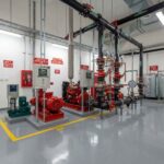 Completed fire pump room installation for a commercial building in Dubai.