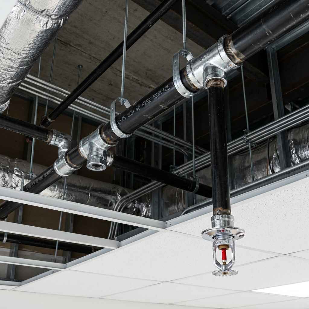 Steel pipes with sprinkler heads