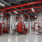 Fire pump room installation with electric, diesel and jockey fire pumps in Dubai