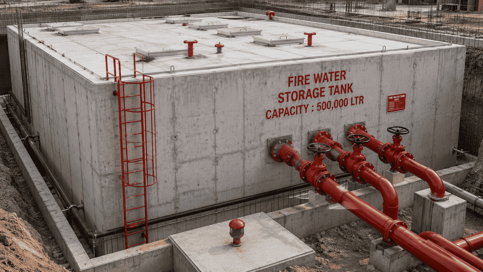 Fire water storage tank for fire hydrant system installation in Dubai