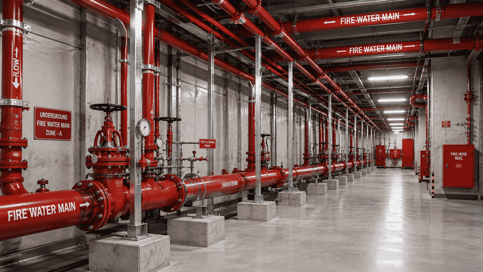 Underground fire water main pipes for fire hydrant system in Dubai